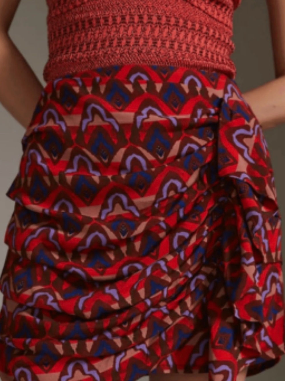 dolan Red Multi-Color Patterned Ruffled Mini Skirt
